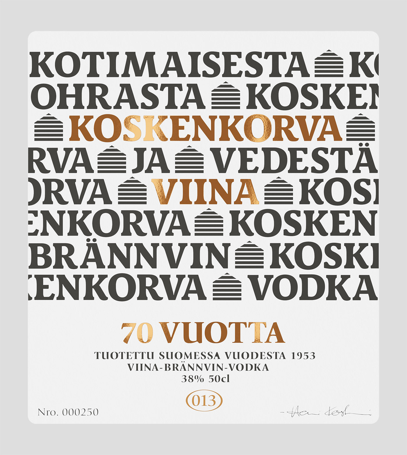 Koskenkorva 70 years label